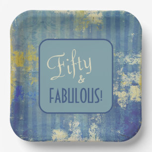 Chic Distressed Denim Pattern Fifty & FABULOUS Paper Plates