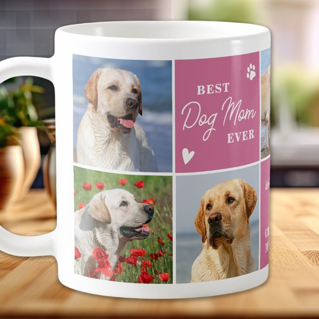 Chic DOG MOM Personalized Pink 7 Photo Collage Coffee Mug (Creator Uploaded)