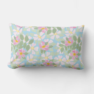 Chic Dog Roses on Sky Blue Lumbar Pillow