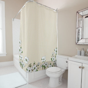 Chic Dogwood Blossoms & Polka Dots Shower Curtain