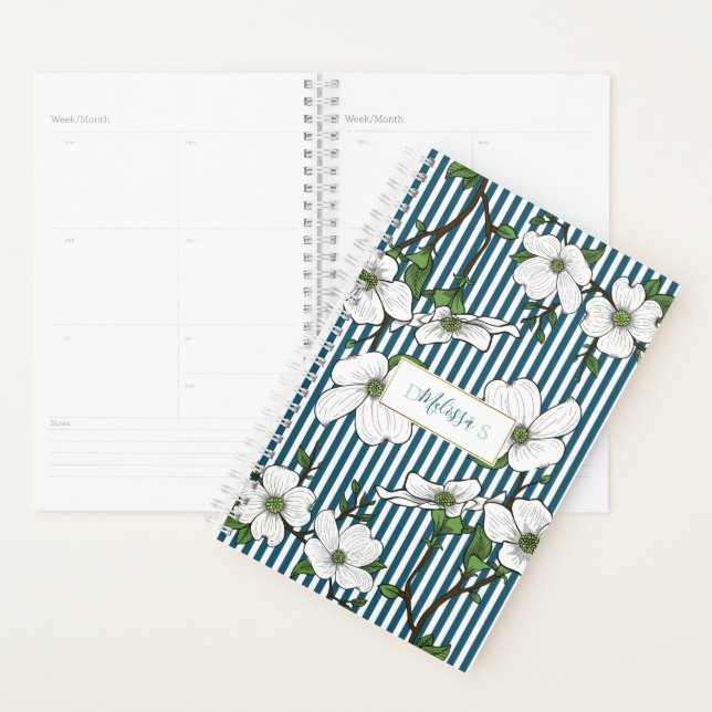 Chic Dogwood Blossoms & Stripes Calendar Planner (Display)