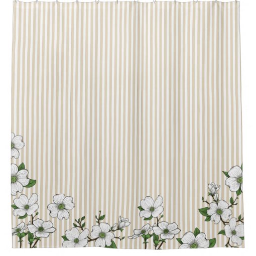 Chic Dogwood Blossoms & Stripes Shower Curtain Zazzle