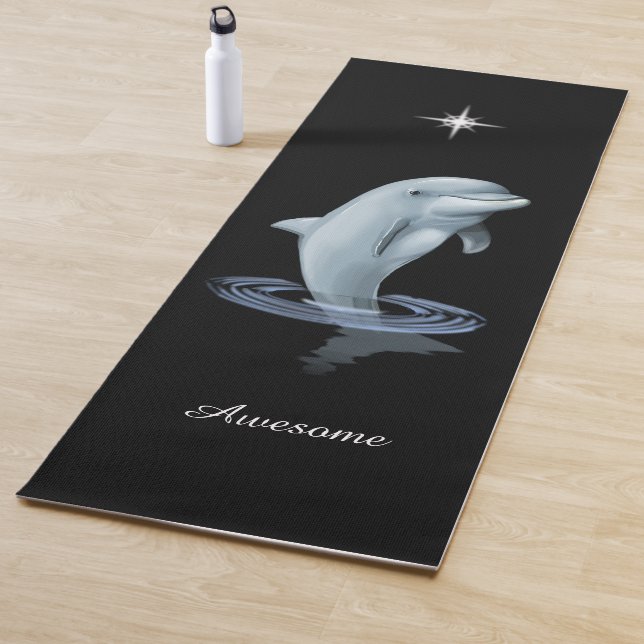 Chic Dolphin, Custom Star & Script on Black Yoga Mat (In Situ)