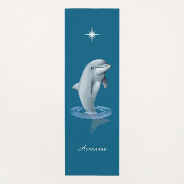Chic Dolphin, Custom Star & Script on Ocean Blue Yoga Mat (Front)