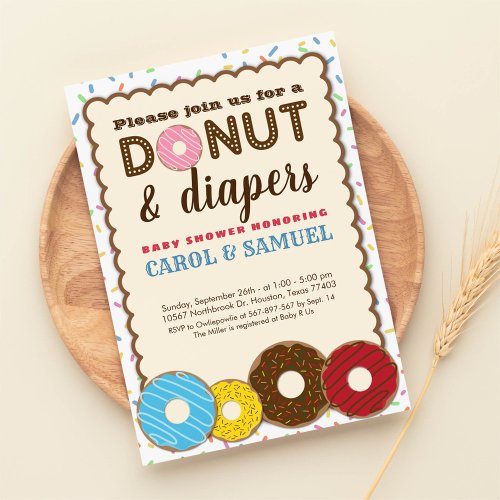 Chic Donut  Diapers Couples Baby Shower Invitation