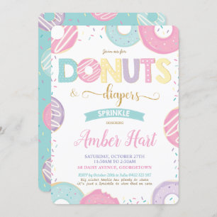 Chic Donuts and Diapers Baby Shower Gold Girl Invitation