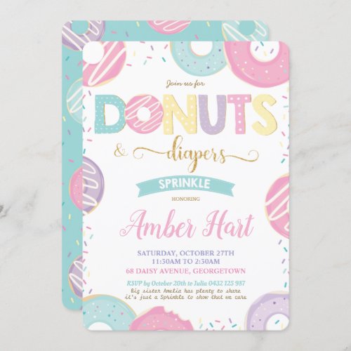 Chic Donuts and Diapers Baby Shower Gold Girl   Invitation