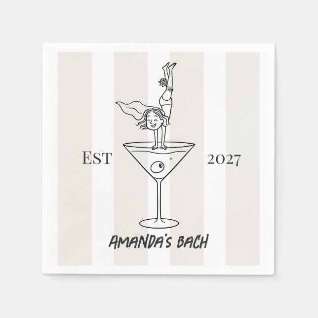 Chic Doodle Martini Bachelorette Cocktail Napkins (Front)