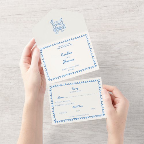Chic doodle whimsical wedding all in one invitation