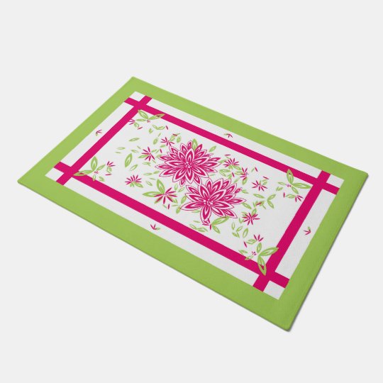 CHIC DOOR MAT_ PRETTY 561 HOT PINK/60 GREEN FLORAL DOORMAT