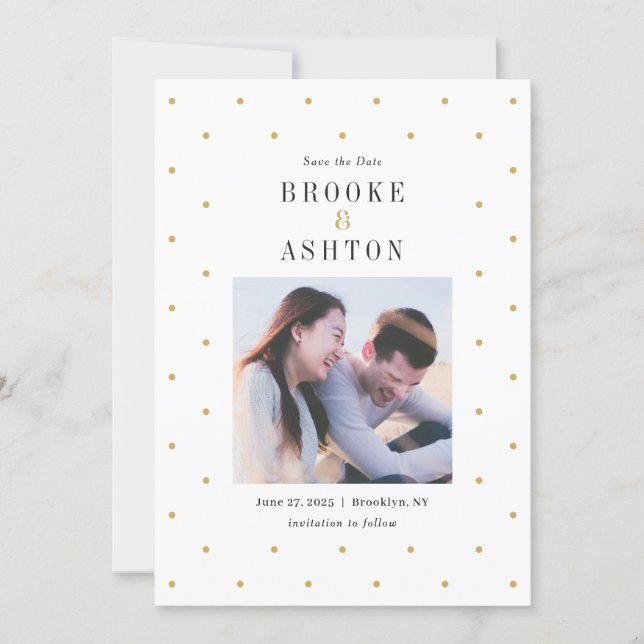 Chic Dots Editable Color Save The Date Card (Front)