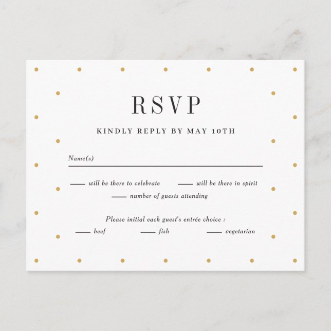 Chic Dots Editable Color Wedding RSVP Reply Card (Front)