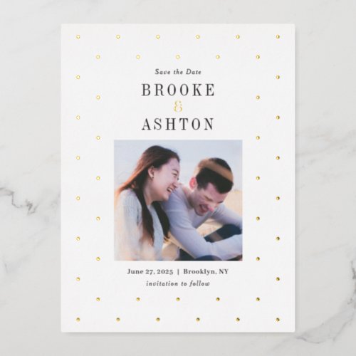 Chic Dots FOIL Wedding Save The Date Postcard