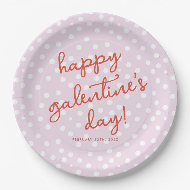 Chic Dots Happy Galentines Day Party Paper Plates (Front)