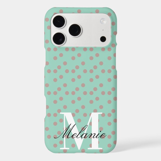Chic Dots Mint Green Custom Monogram Case-Mate iPhone Case (Back)