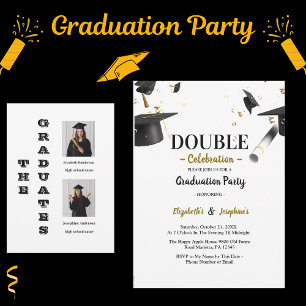 Chic Double Graduation Two Photo Graduates Invitation