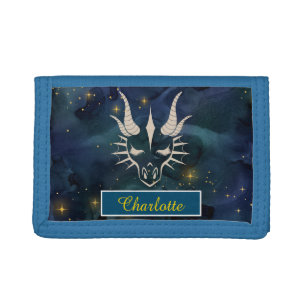 Chic Dragon Beige Head & Dark Blue Universe Trifold Wallet