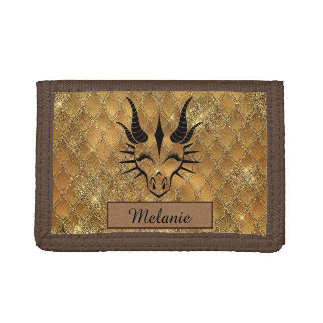 Chic Dragon Black Head & Brown Dragon Scales Trifold Wallet (Front)