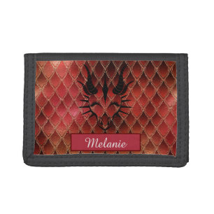 Chic Dragon Black Head & Red Dragon Scales Trifold Wallet