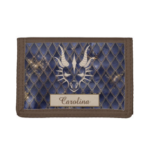 Chic Dragon Head & Blue Dragon Scales Trifold Wallet