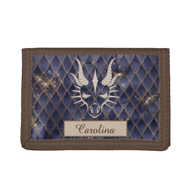 Chic Dragon Head & Blue Dragon Scales Trifold Wallet (Front)