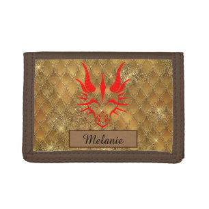 Chic Dragon Red Head & Brown Dragon Scales Trifold Wallet