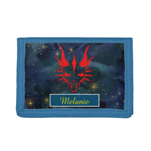 Chic Dragon Red Head & Dark Blue Universe Trifold Wallet