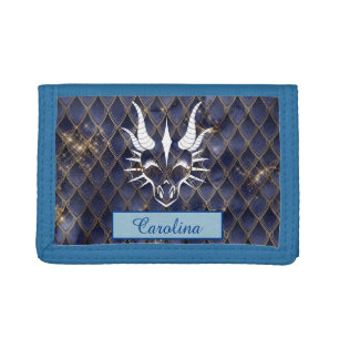 Chic Dragon White Head & Blue Dragon Scales Trifold Wallet