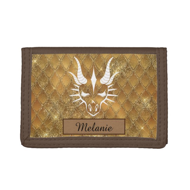 Chic Dragon White Head & Brown Dragon Scales Trifold Wallet (Front)
