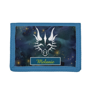 Chic Dragon White Head & Dark Blue Universe Trifold Wallet