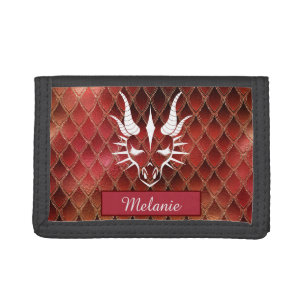 Chic Dragon White Head & Red Dragon Scales Trifold Wallet