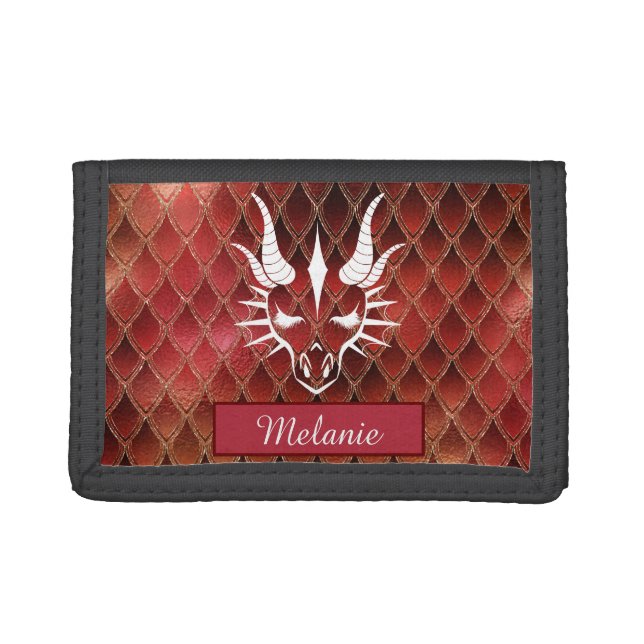 Chic Dragon White Head & Red Dragon Scales Trifold Wallet (Front)
