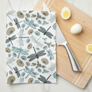 Chic Dragonfly And Floral Pattern Kitchen Towel