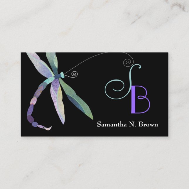 Chic Dragonfly Monogram Custom Business Cards (Front)