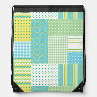 Chic Drawstring Backpack: Daffodils Faux-Patchwork Bag