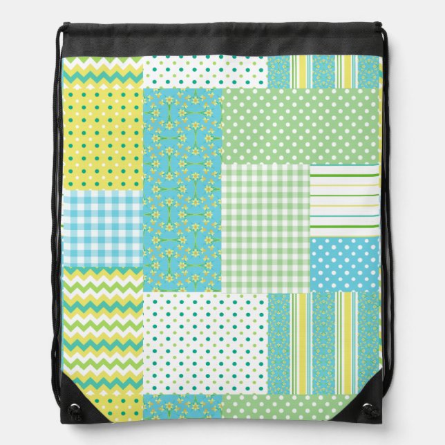 Chic Drawstring Backpack: Daffodils Faux-Patchwork Bag (Front)