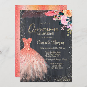 Chic Dress,Flowers Feather Quinceanera Invitation