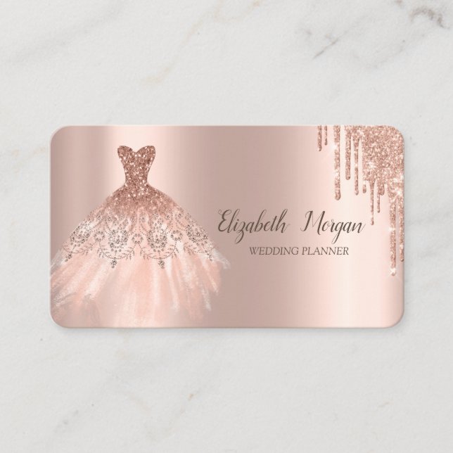 Chic Dress Glitter Drips Rose Gold  Business Card (Front)