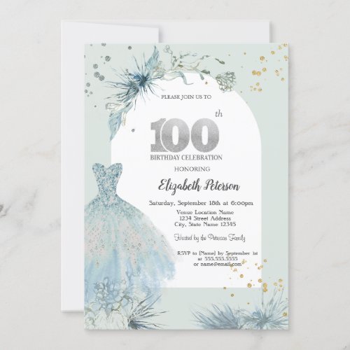 Chic Dress Winter 100th Birthday  Invitation