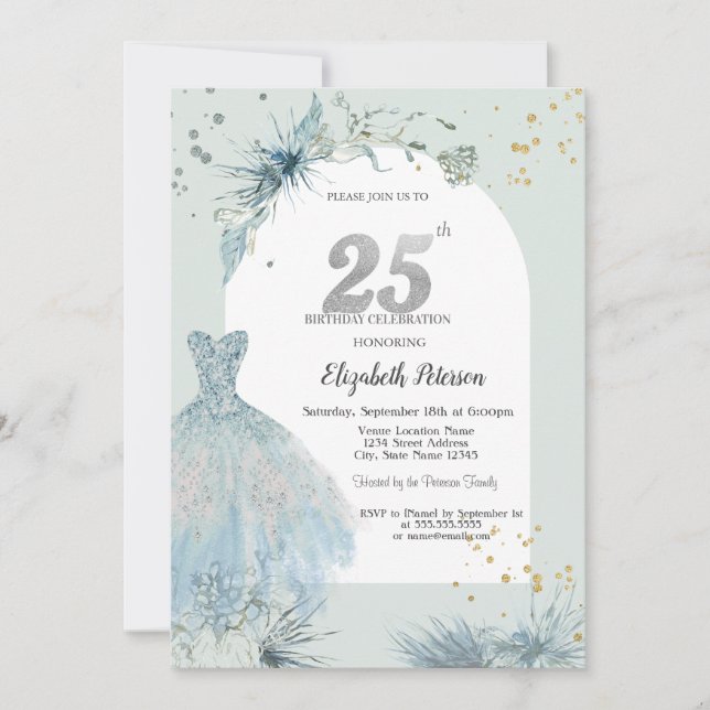 Chic Dress Winter 25th Birthday  Invitation (Front)