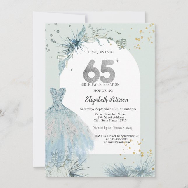 Chic Dress Winter 65th Birthday  Invitation (Front)