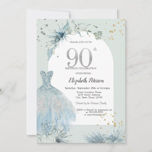 Chic Dress Winter 90th Birthday  Invitation (Front)