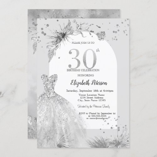 Chic Dress Winter Gray 30th Birthday  Invitation