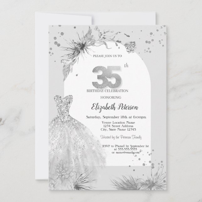 Chic Dress Winter Gray 35th Birthday  Invitation (Front)