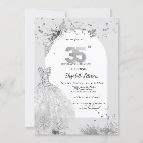 Chic Dress Winter Gray 35th Birthday  Invitation