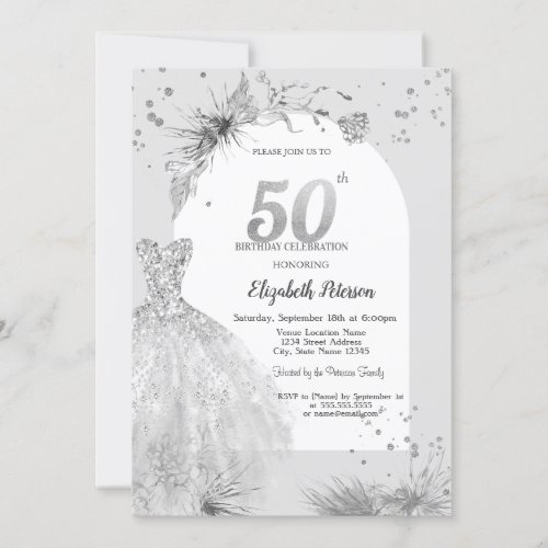 Chic Dress Winter Gray 50th Birthday  Invitation