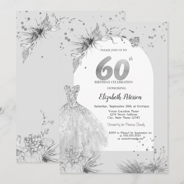 Chic Dress Winter Gray 60th Birthday  Invitation (Front/Back)
