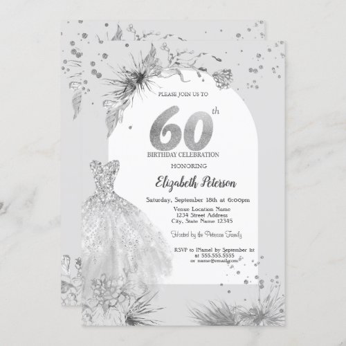 Chic Dress Winter Gray 60th Birthday  Invitation