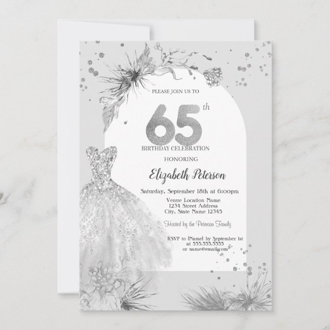 Chic Dress Winter Gray 65th Birthday  Invitation (Front)
