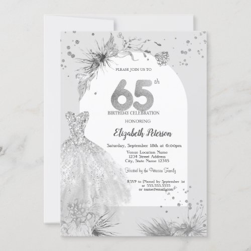 Chic Dress Winter Gray 65th Birthday  Invitation